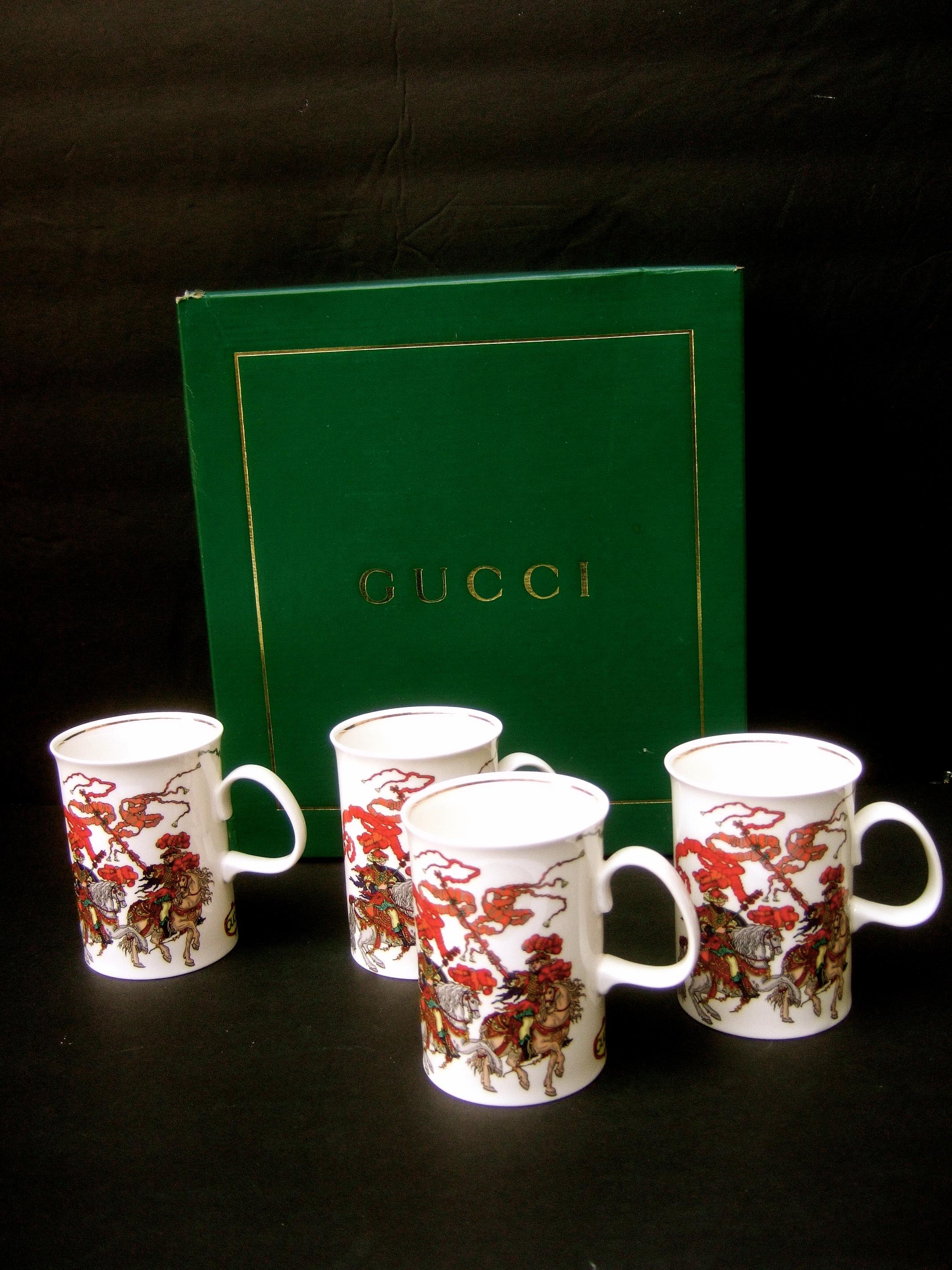 Beige Gucci Set of Four English Bone China Mugs in Gucci Presentation Box c 1980s For Sale