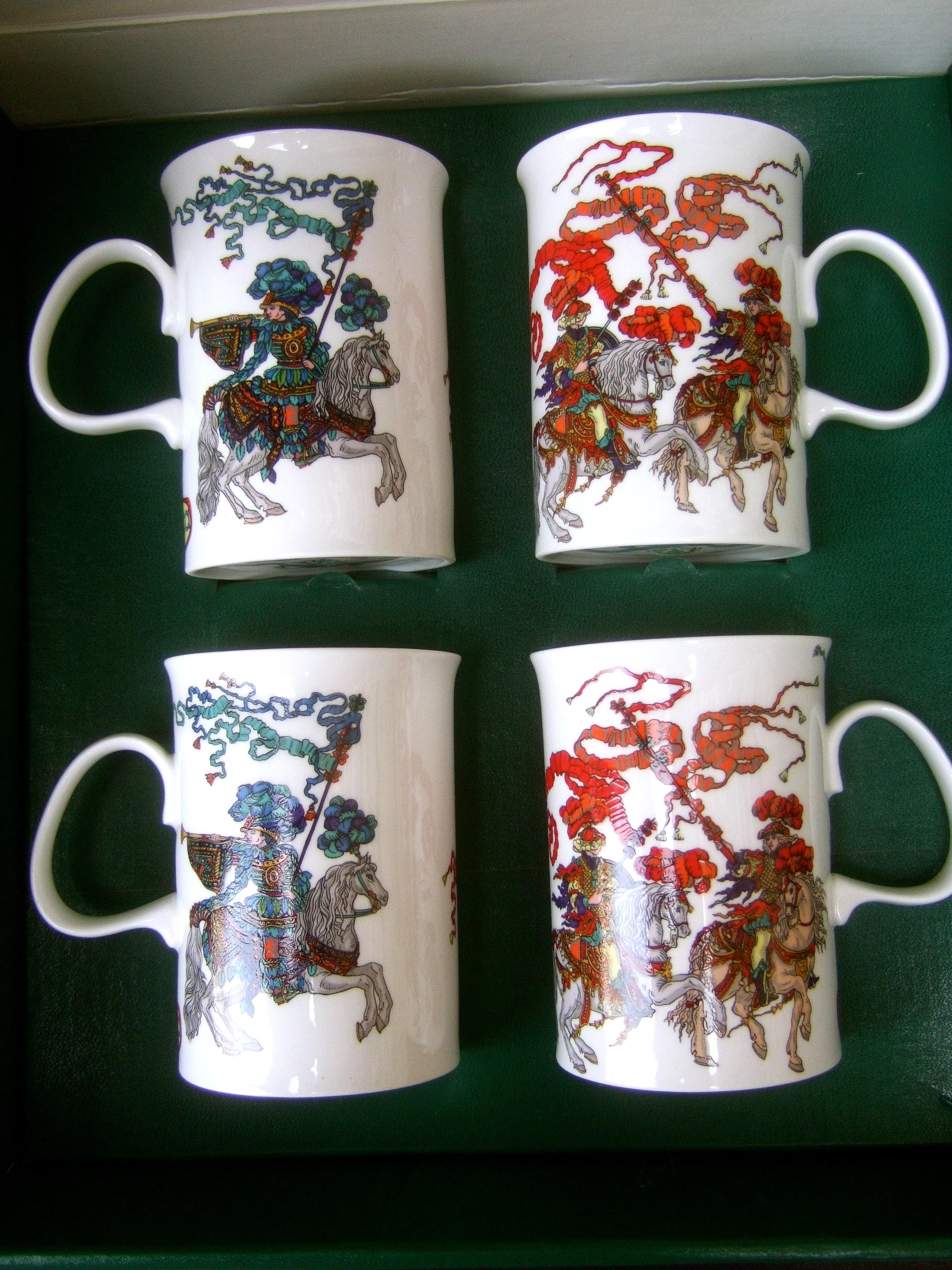 Gucci Set of Four English Bone China Mugs in Gucci Presentation Box c 1980s In Good Condition For Sale In University City, MO