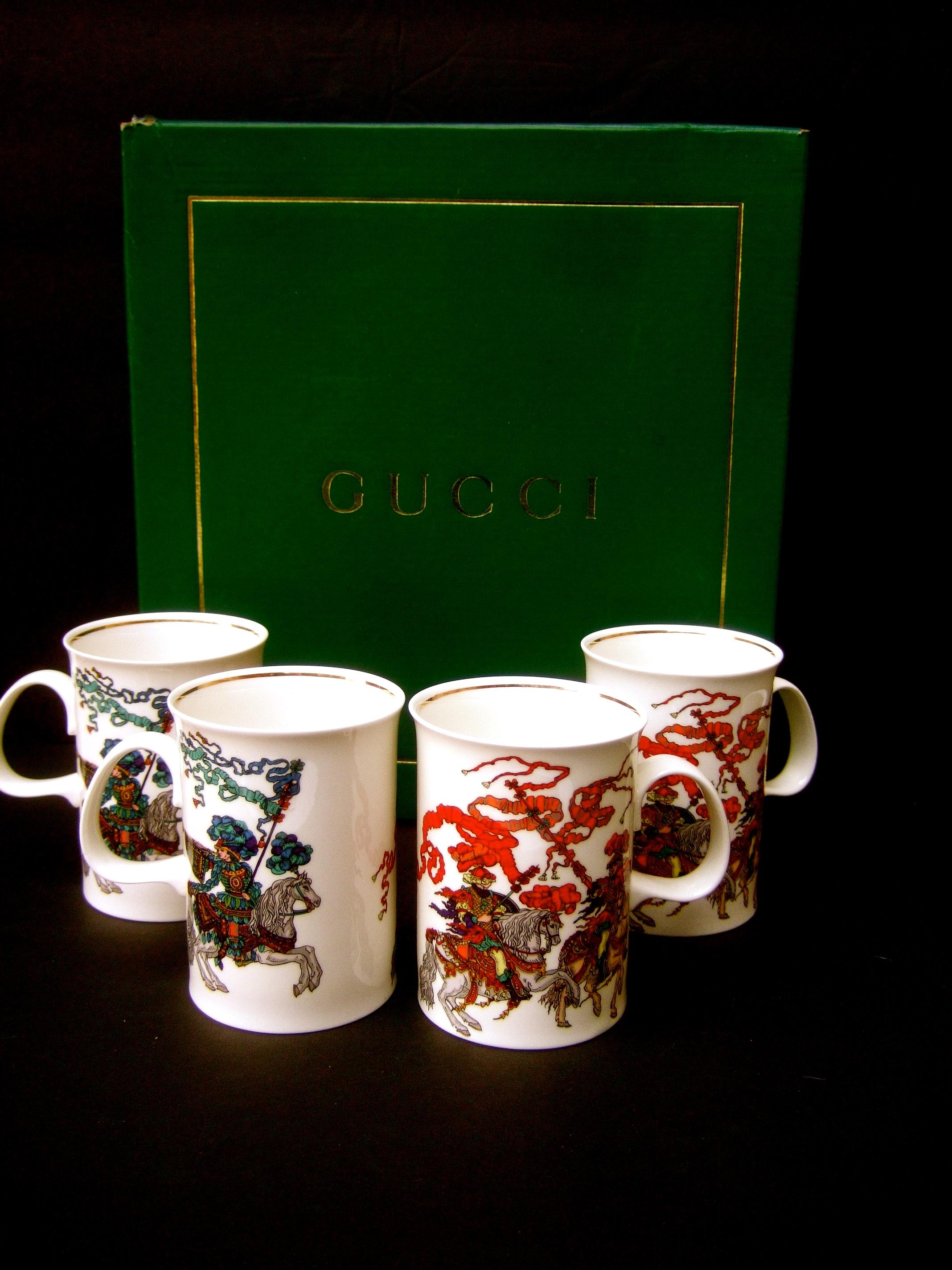 Women's or Men's Gucci Set of Four English Bone China Mugs in Gucci Presentation Box c 1980s For Sale