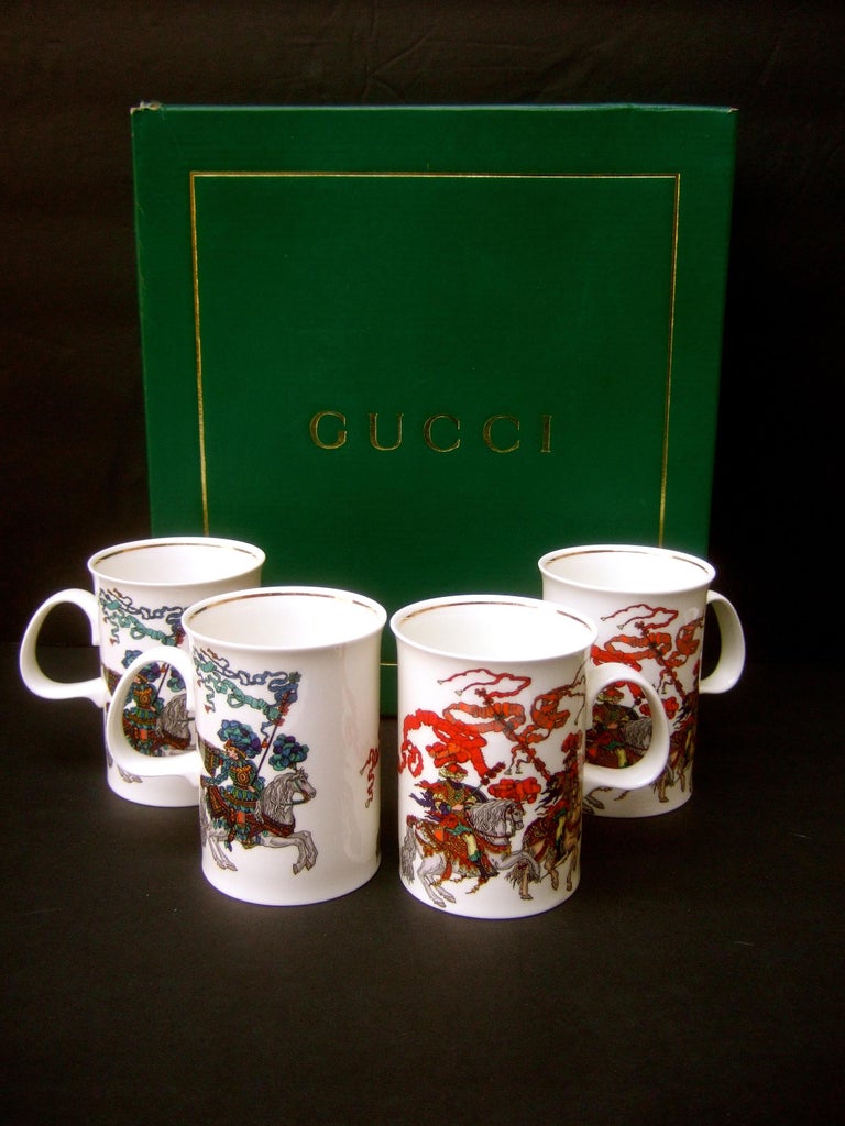 Gucci Set of Four English Bone China Mugs in Gucci Presentation Box c