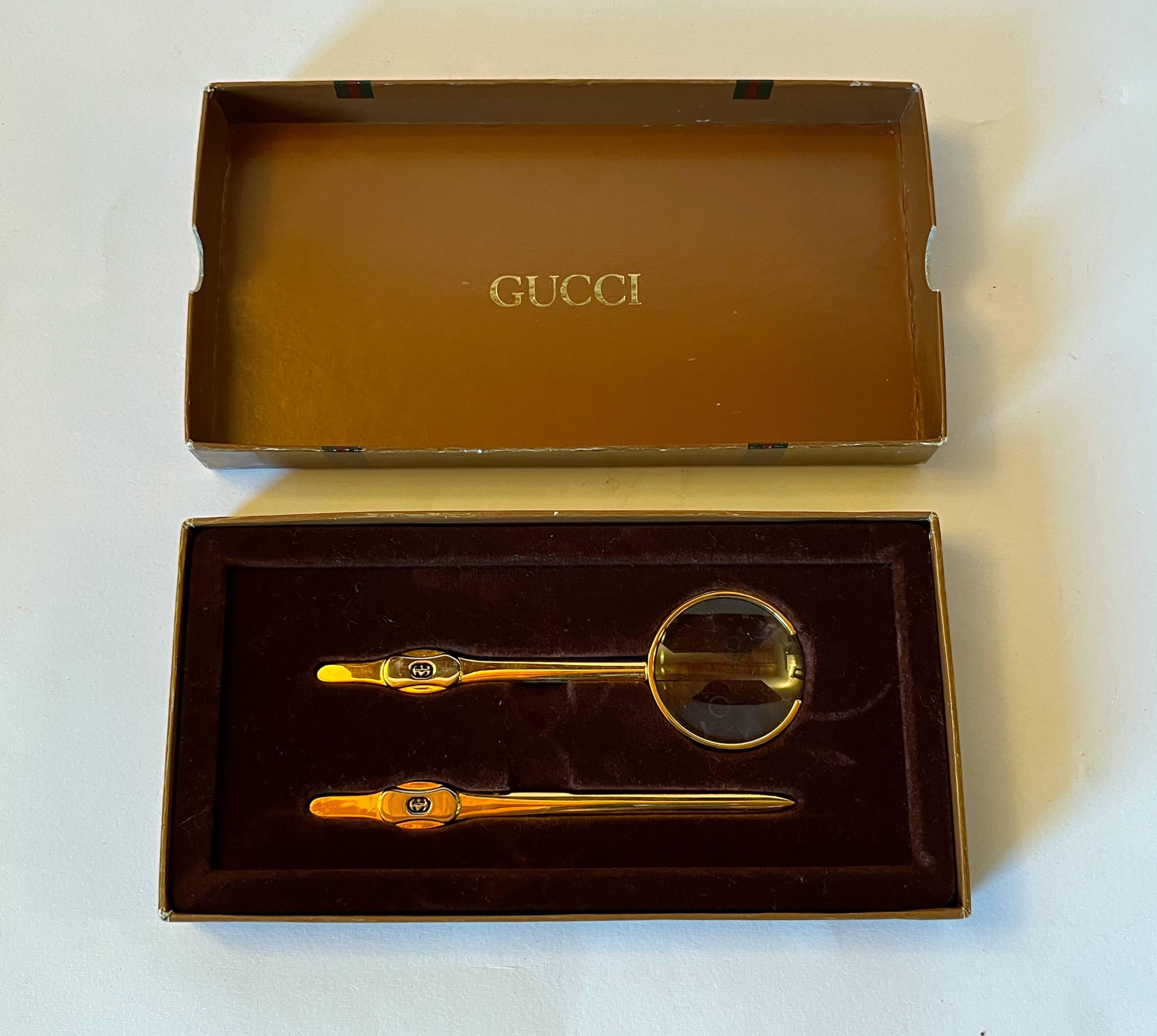 Laiton Gucci Set de loupe et d'ouvre-lettres en vente
