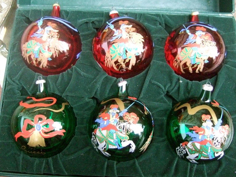 Gucci Set of Six Holiday Christmas Glass Ornaments in Gucci