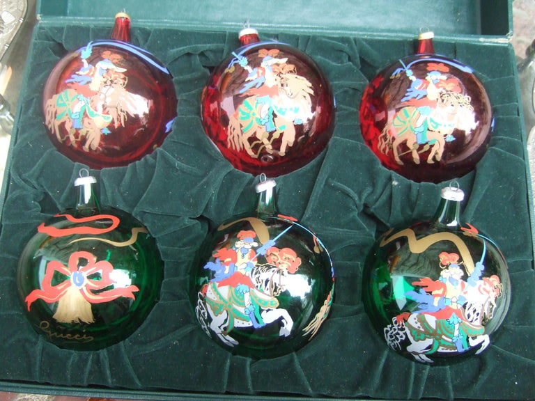 Gucci Set of Six Holiday Christmas Glass Ornaments in Gucci