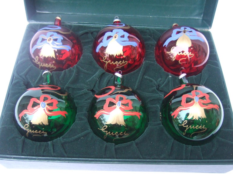 Gucci Set of Six Holiday Christmas Glass Ornaments in Gucci