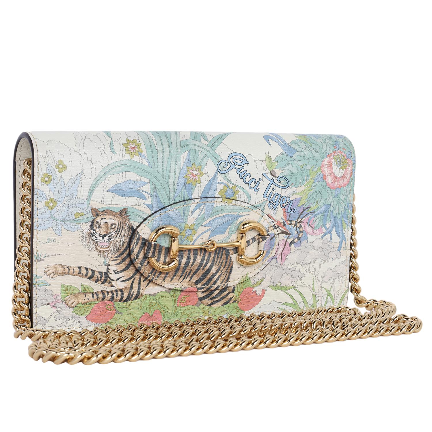 Gucci Shangai Calfskin Tiger Savanah Horsebit 1955 Wallet on a chain Chalky In New Condition In Salt Lake Cty, UT