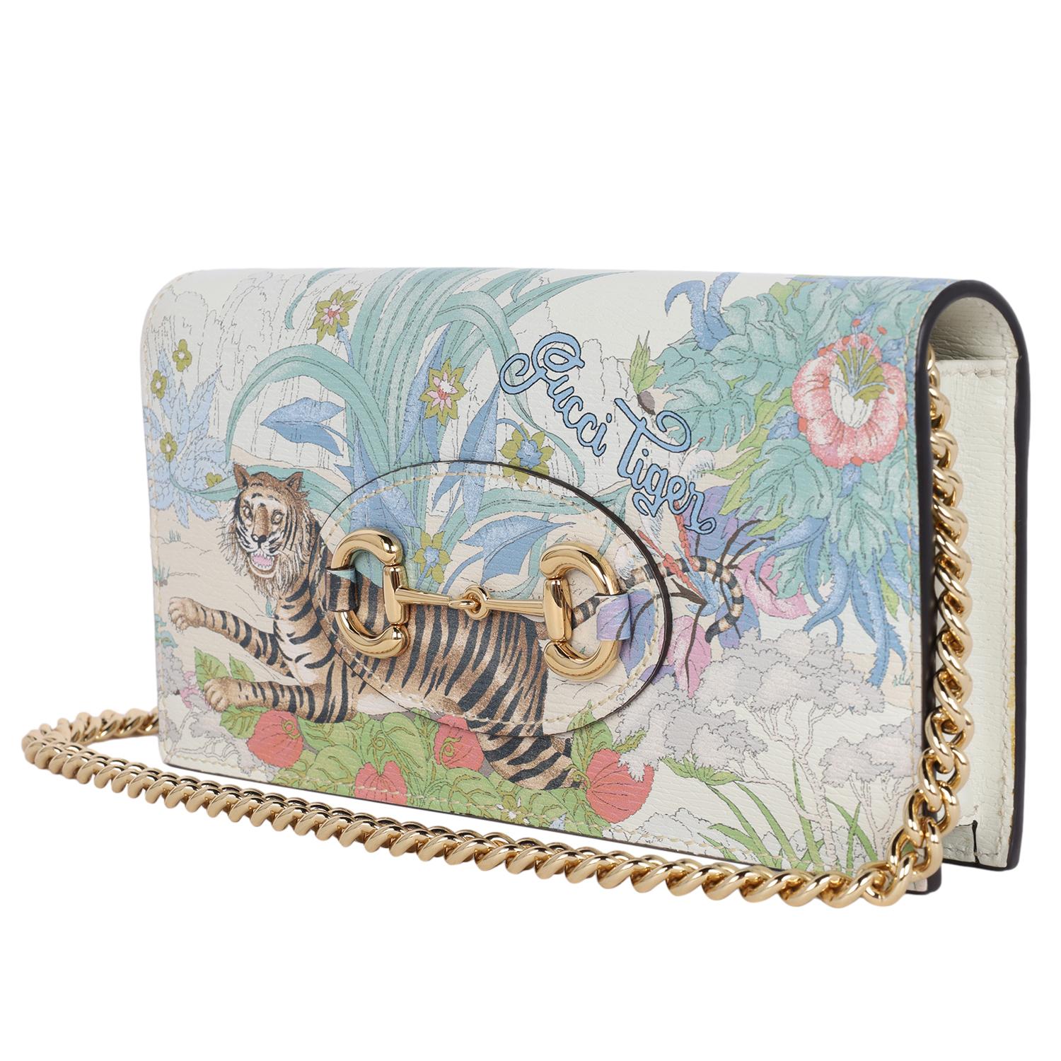 Gucci Shangai Calfskin Tiger Savanah Horsebit 1955 Wallet on a chain Chalky 1