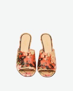 Gucci Shanghai Bloom Print Leather Heeled Mules NEW