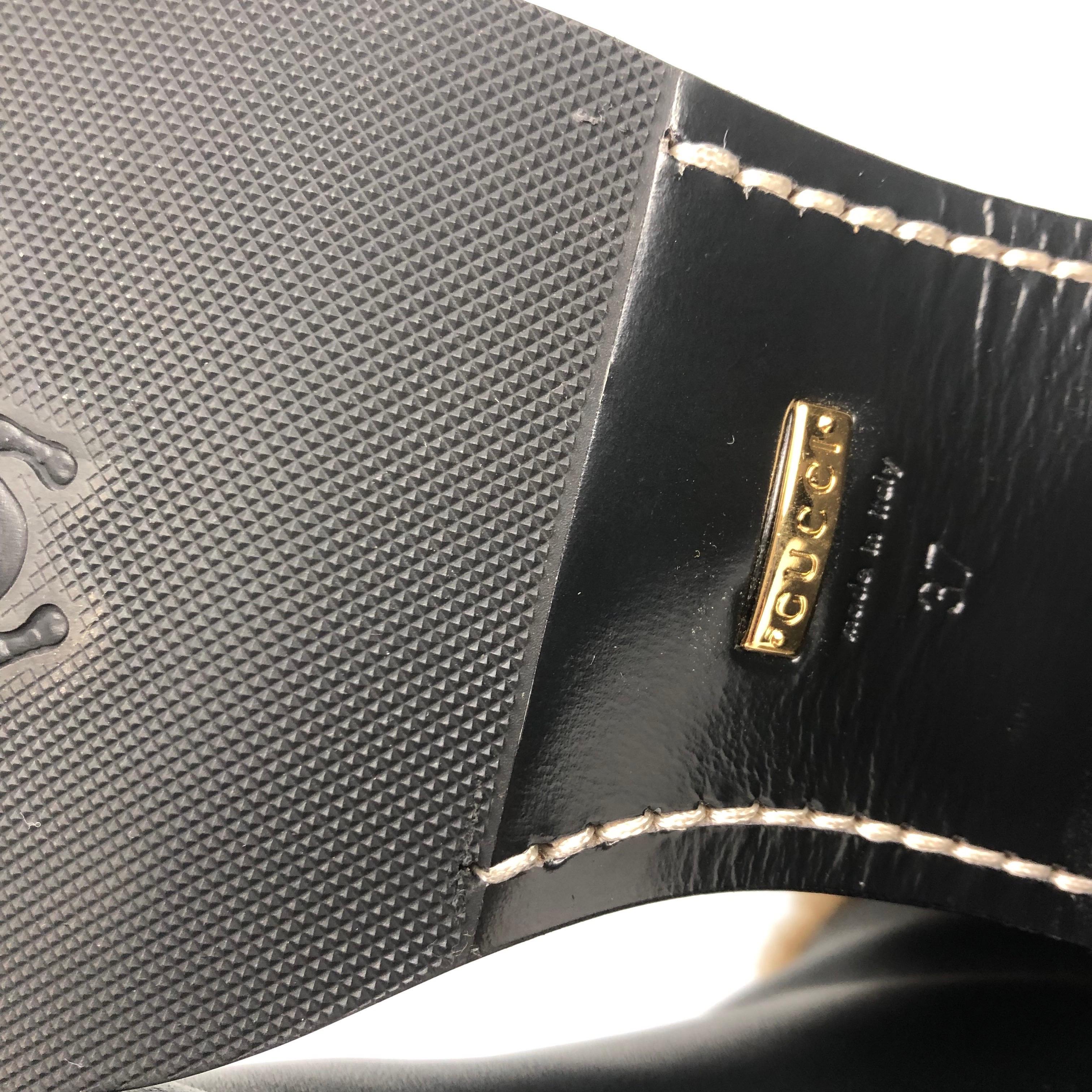 Gucci Shearling Trim Black Leather Knee High Pull On Riding Boots 37 en venta 5