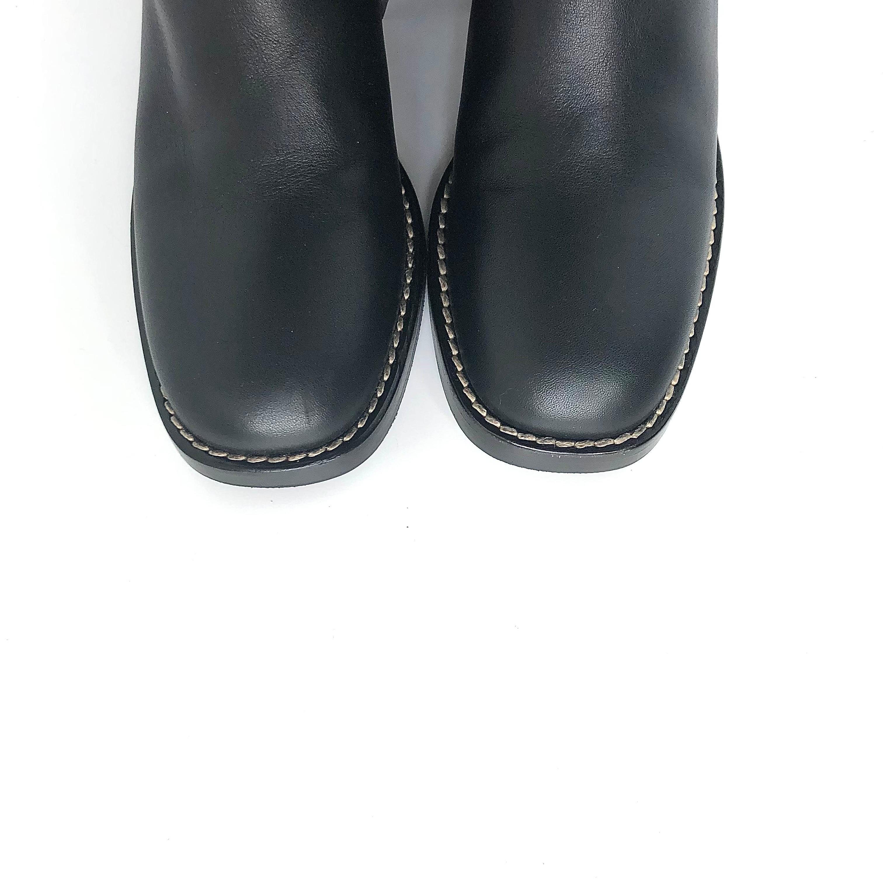 Gucci Shearling Trim Black Leather Knee High Pull On Riding Boots 37 en venta 1