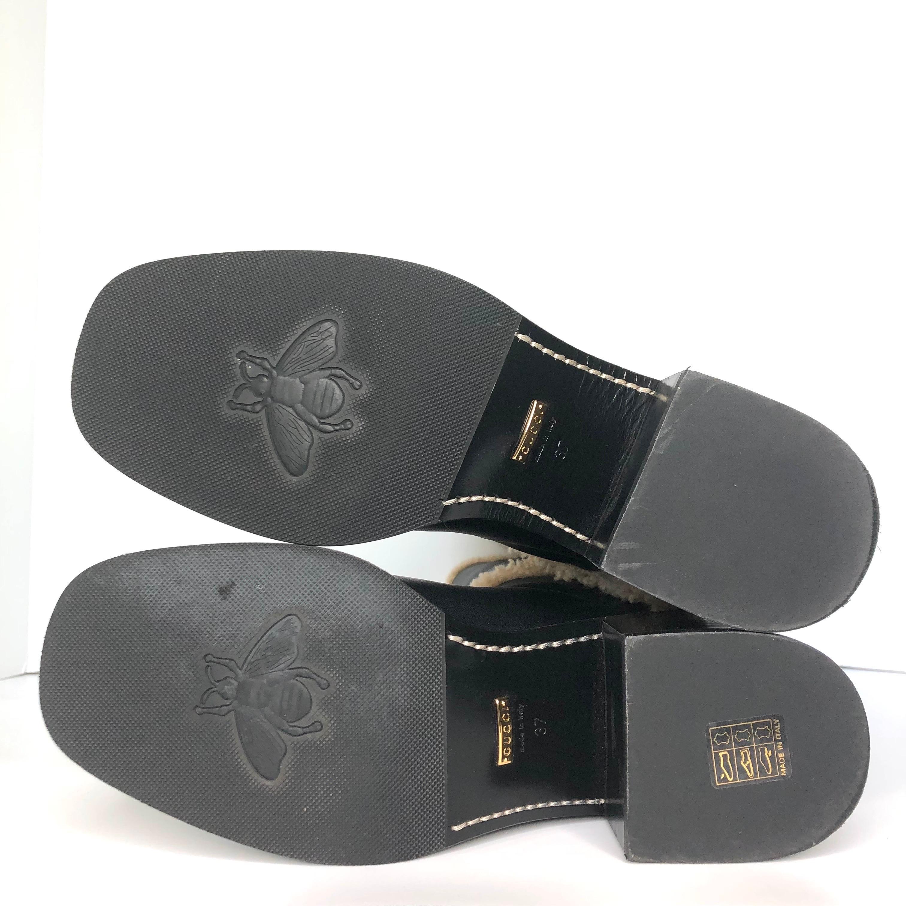 Gucci Shearling Trim Black Leather Knee High Pull On Riding Boots 37 en venta 4