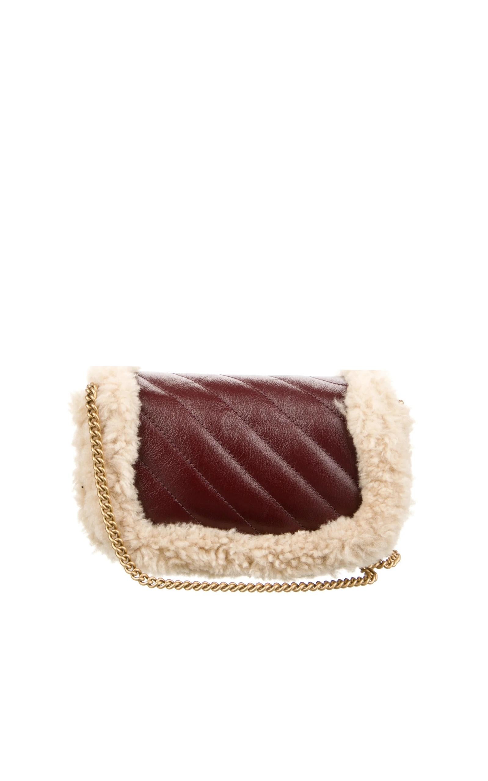Gucci Shearling Trim Super Mini GG Marmont Shoulder Bag In New Condition In Brossard, QC