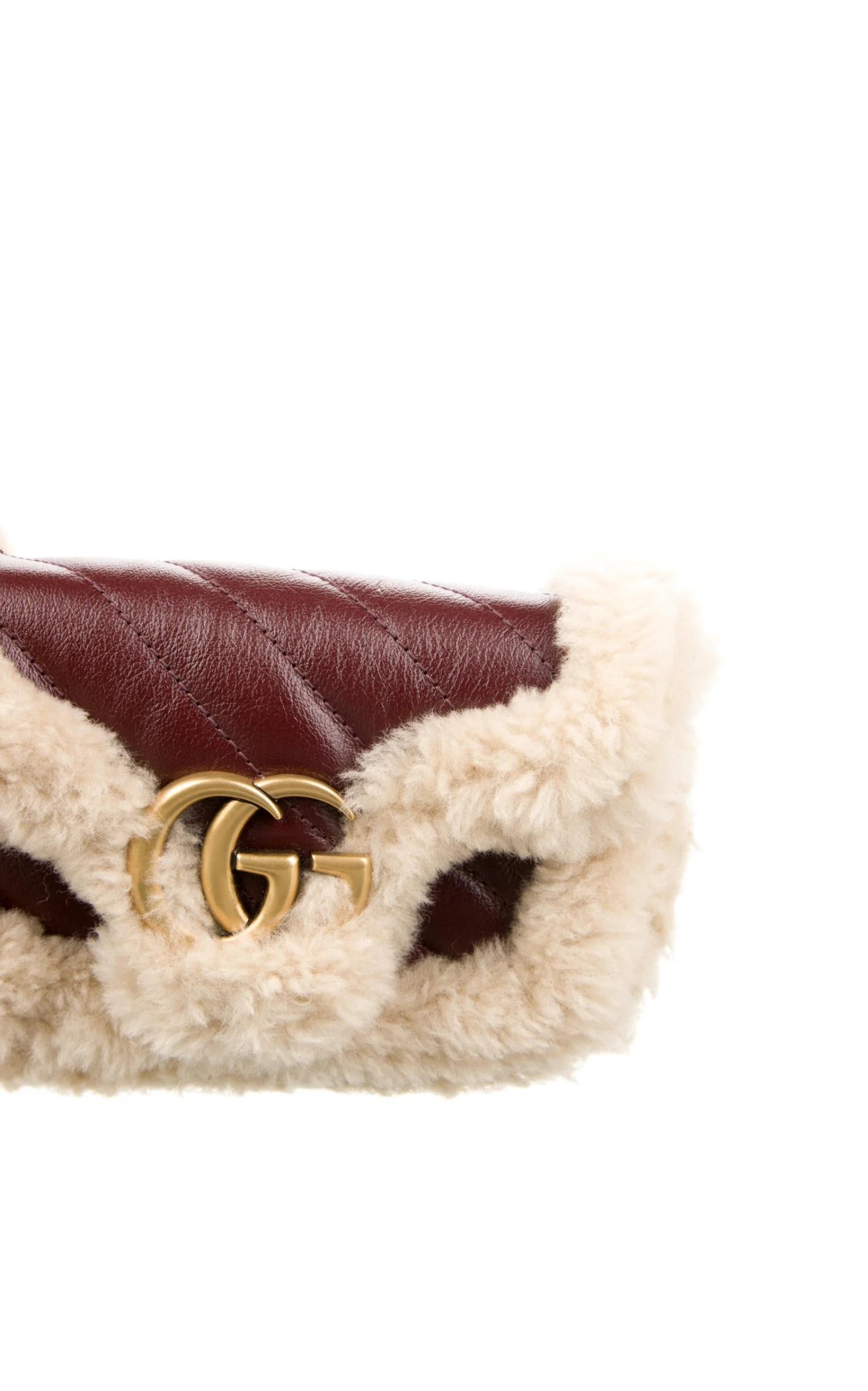 Women's Gucci Shearling Trim Super Mini GG Marmont Shoulder Bag