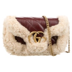 Gucci Shearling Trim Super Mini GG Marmont Shoulder Bag