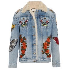 Gucci Shearling-Trimmed Appliquéd Denim Jacket at 1stDibs