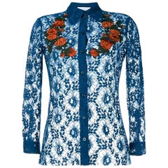Gucci Sheer Blue Lace Embroidered Top IT 38