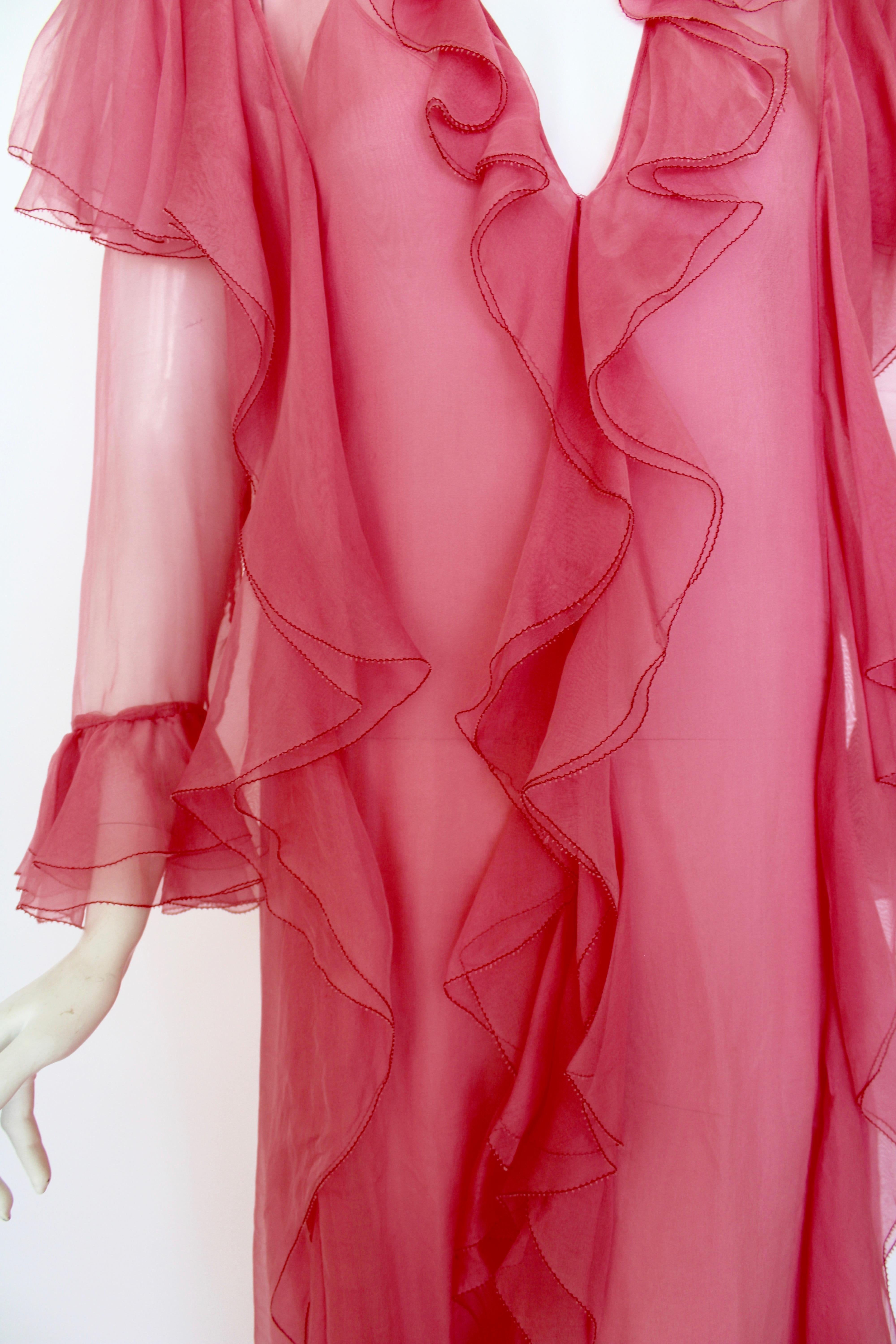Pink Gucci sheer ruffled gown For Sale