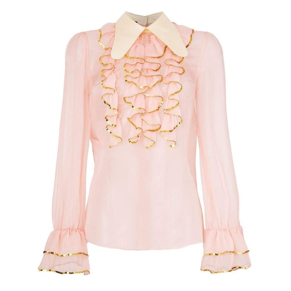 GUCCI Sheer Sequin Trim Ruffle IT42 US4-6
