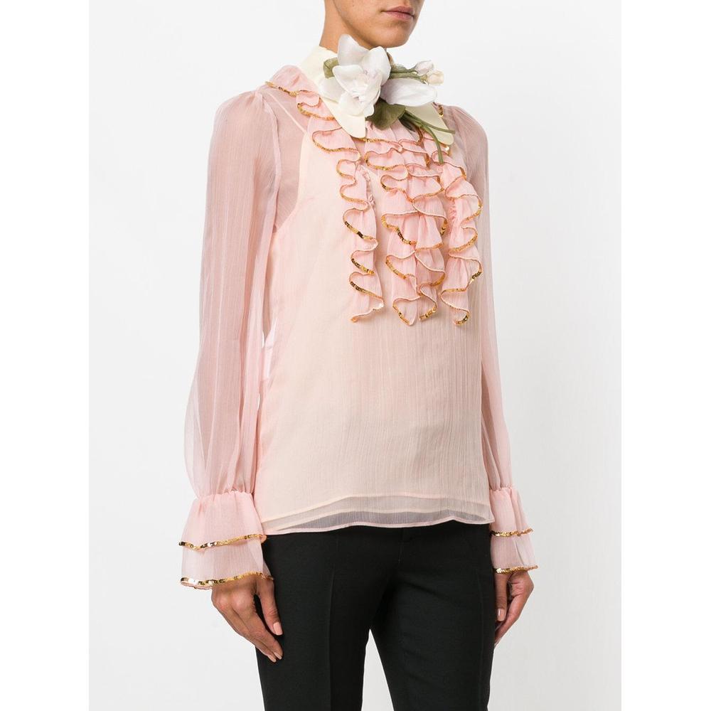 Women's GUCCI Sheer Sequin Trim Ruffle IT42 US4-6