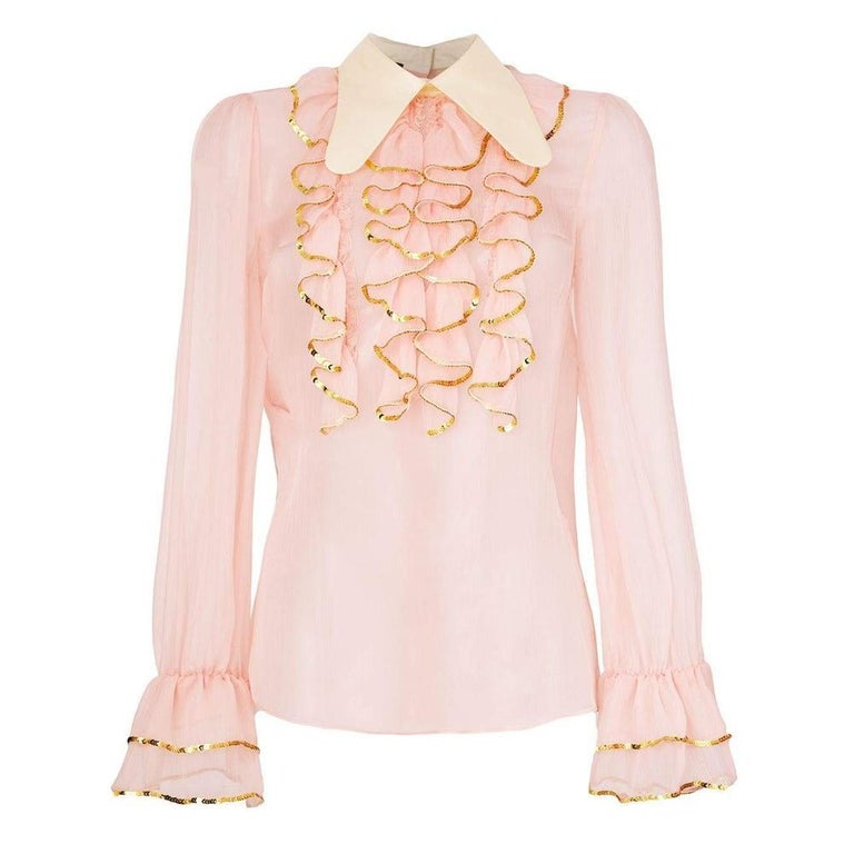 GUCCI Sheer Sequin Trim Ruffle IT44 US6-8 at 1stDibs