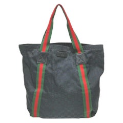 Gucci Sherry Black Monogram GG Web Shopper Tote 863211