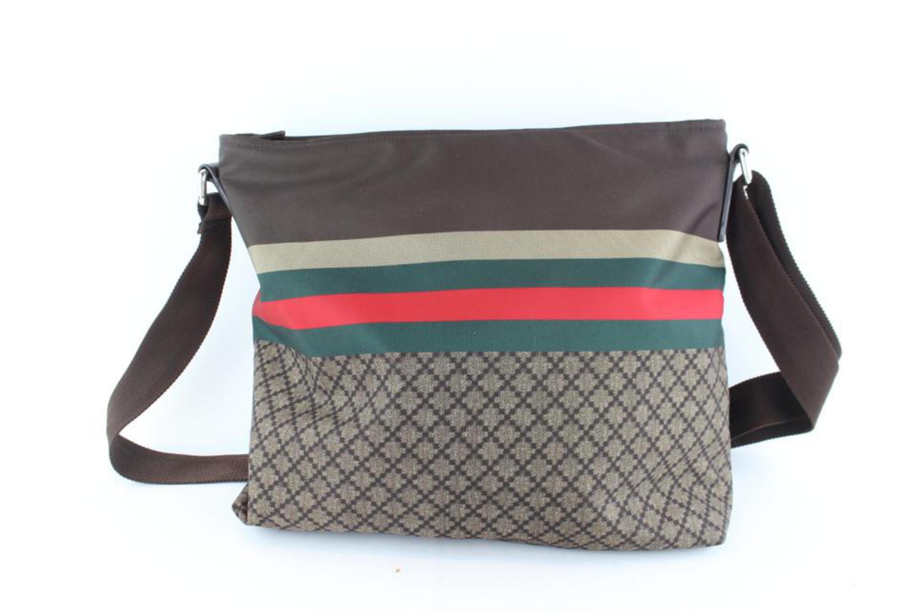 Gucci Sherry Diamante Monogram Web 16gz1129 Brown Nylon Messenger Bag For Sale 2