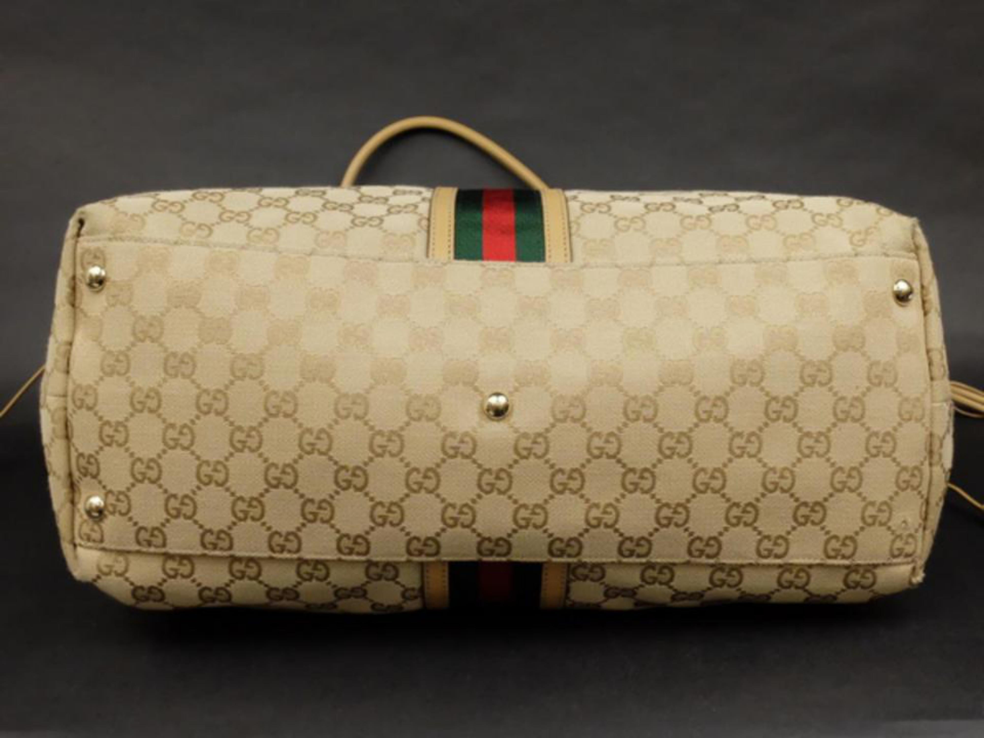Gucci Sherry Monogram Vintage Web Tassel Tote 228679 Beige Canvas Hobo Bag For Sale 2