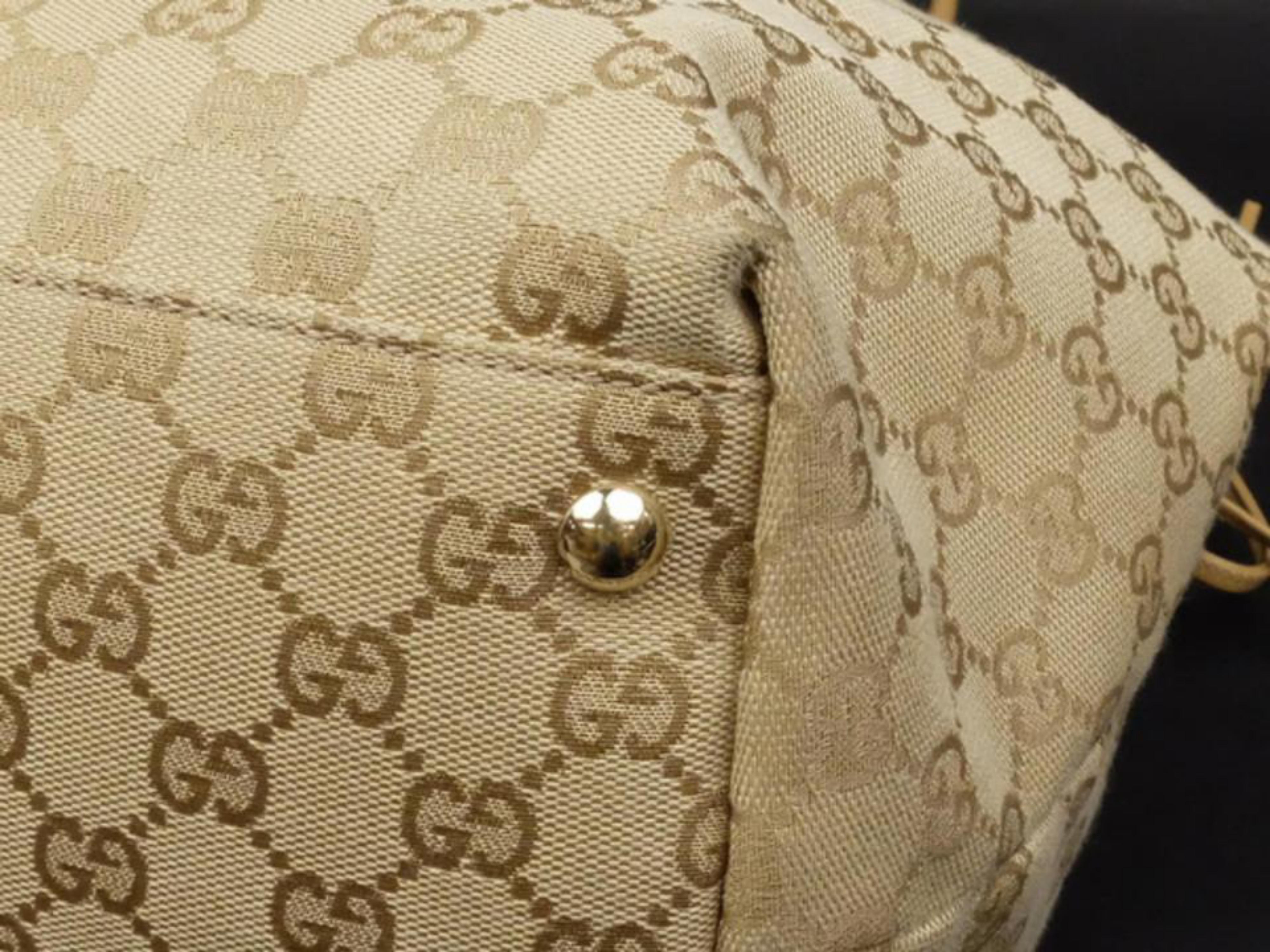 Gucci Sherry Monogram Vintage Web Tassel Tote 228679 Beige Canvas Hobo Bag For Sale 3
