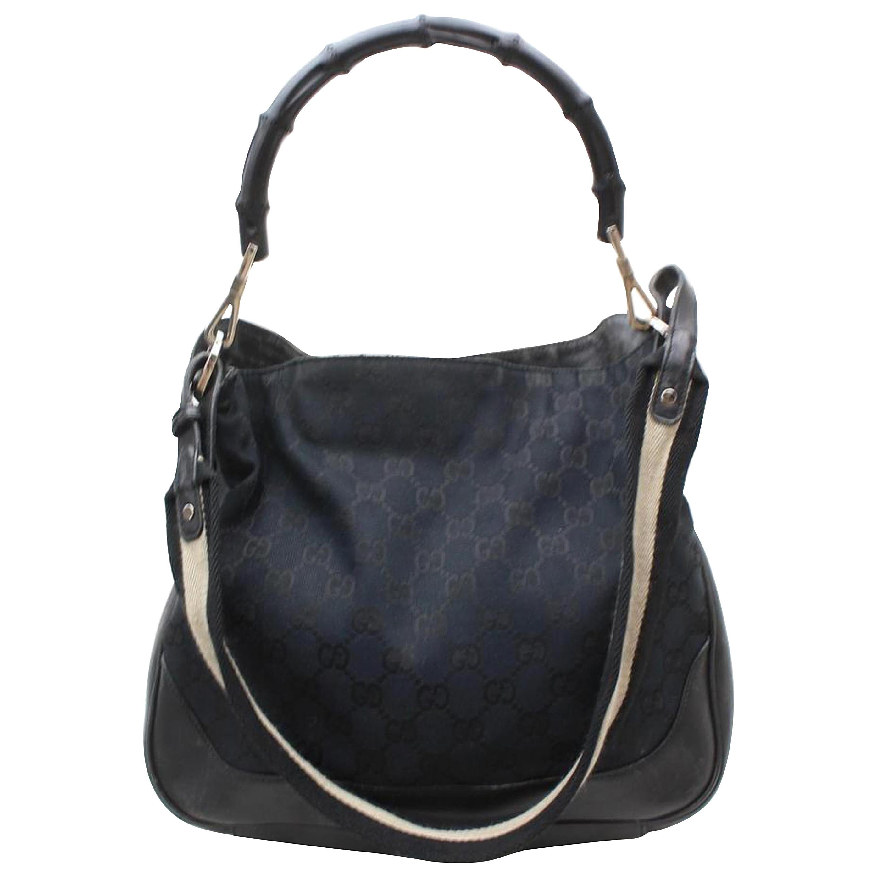 Gucci Sherry Monogram Web 2way Bamboo Hobo 869362 Black Canvas Shoulder Bag For Sale