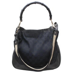Gucci Sherry Monogram Web 2way Bamboo Hobo 869362 Black Canvas Shoulder Bag