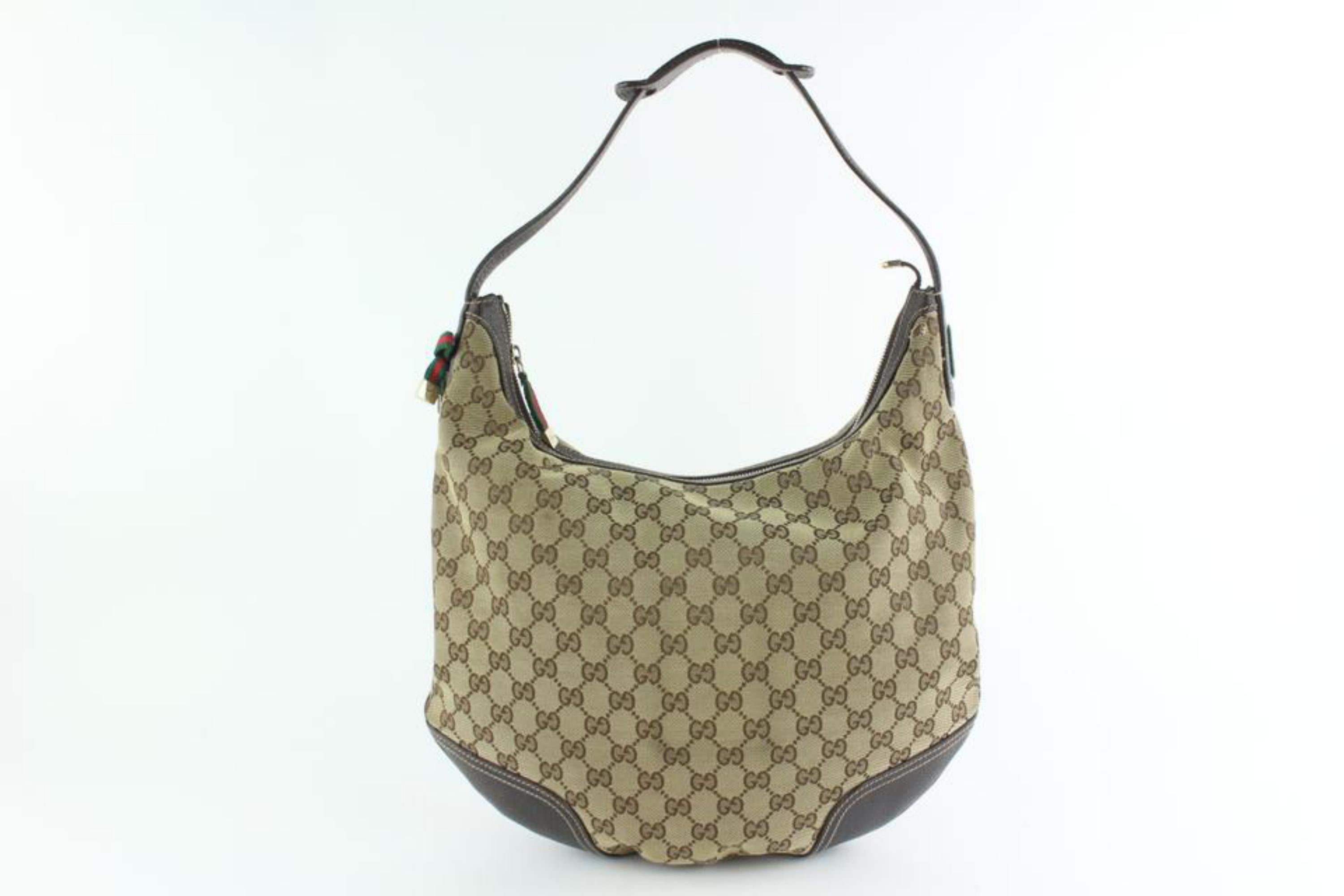 Gucci Sherry Monogram Web Bow Princy 6gz1019 Brown Canvas Hobo Bag In Fair Condition For Sale In Forest Hills, NY