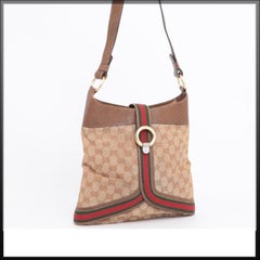 Gucci Sherry Monogram Web Bucket Hobo 228827 Brown Canvas Shoulder Bag