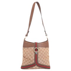 Vintage Gucci Sherry Monogram Web Bucket Hobo 228827 Brown Canvas Shoulder Bag