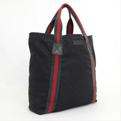 Gucci Sherry Monogram Web Shopper 230435 Black Canvas Tote
