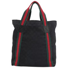 Gucci Sherry Monogram Web Shopper 230435 Black Canvas Tote