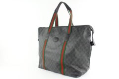 Gucci Sherry Monogram Web Travel 228808 Black Coated Canvas Tote