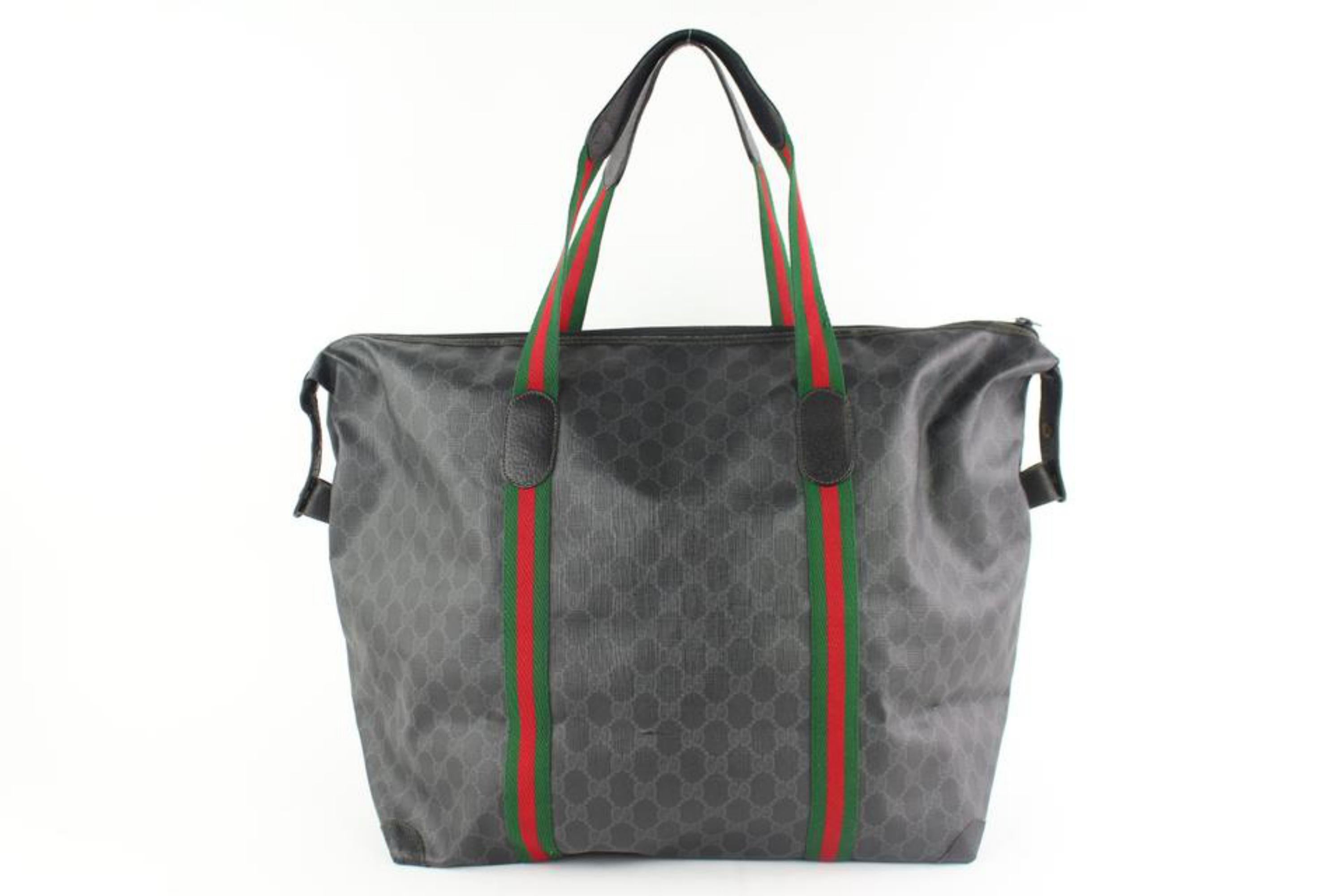 Gucci Sherry Monogram Web Travel 228808 Black Coated Canvas Tote For Sale 2