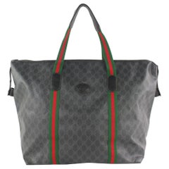 Gucci Sherry Monogram Web Travel 228808 Black Coated Canvas Tote