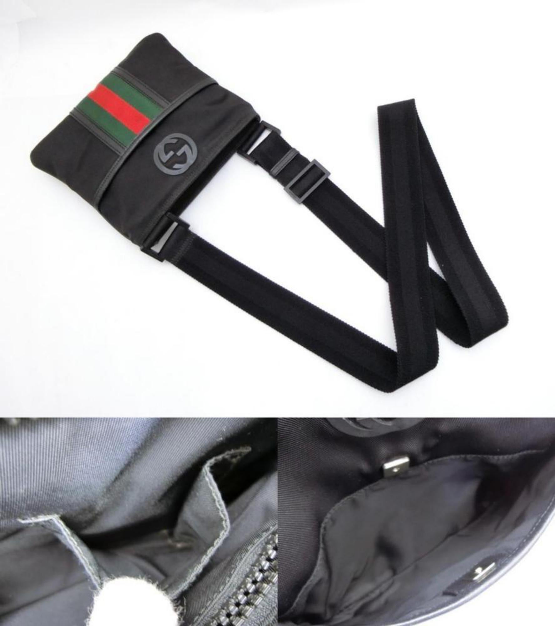 Gucci Sherry Parana Interlocking Logo Web 231152 Black Canvas Cross Body Bag In Good Condition For Sale In Forest Hills, NY