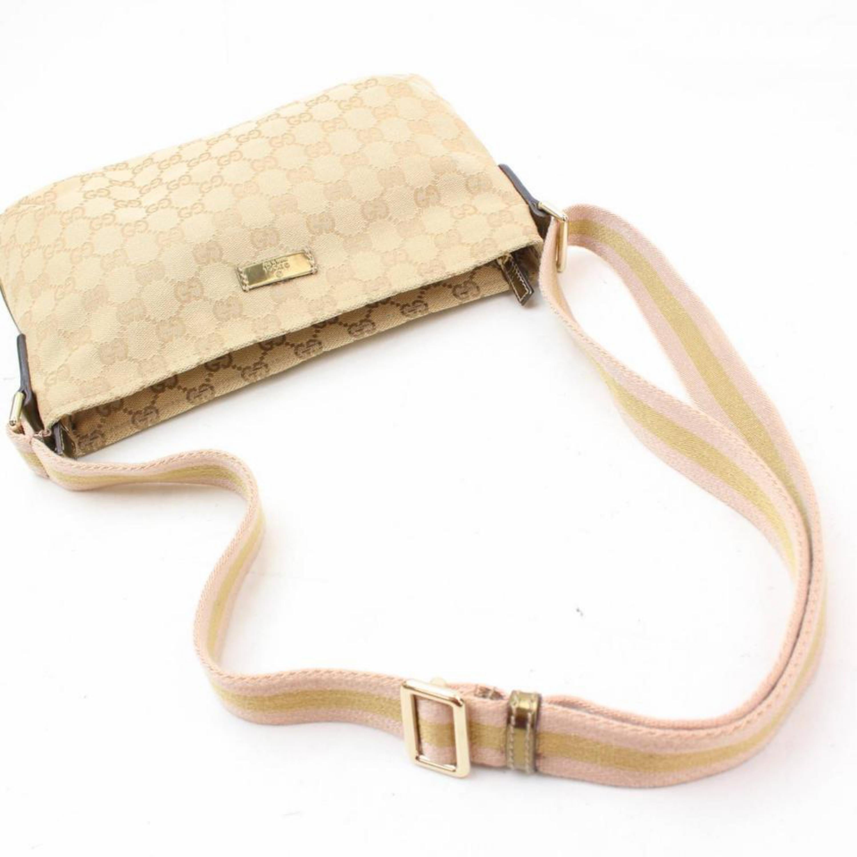Gucci Sherry Pink Gold Monogram Gg Web Cross Body 868559 Beige Canvas Messenger  For Sale 6