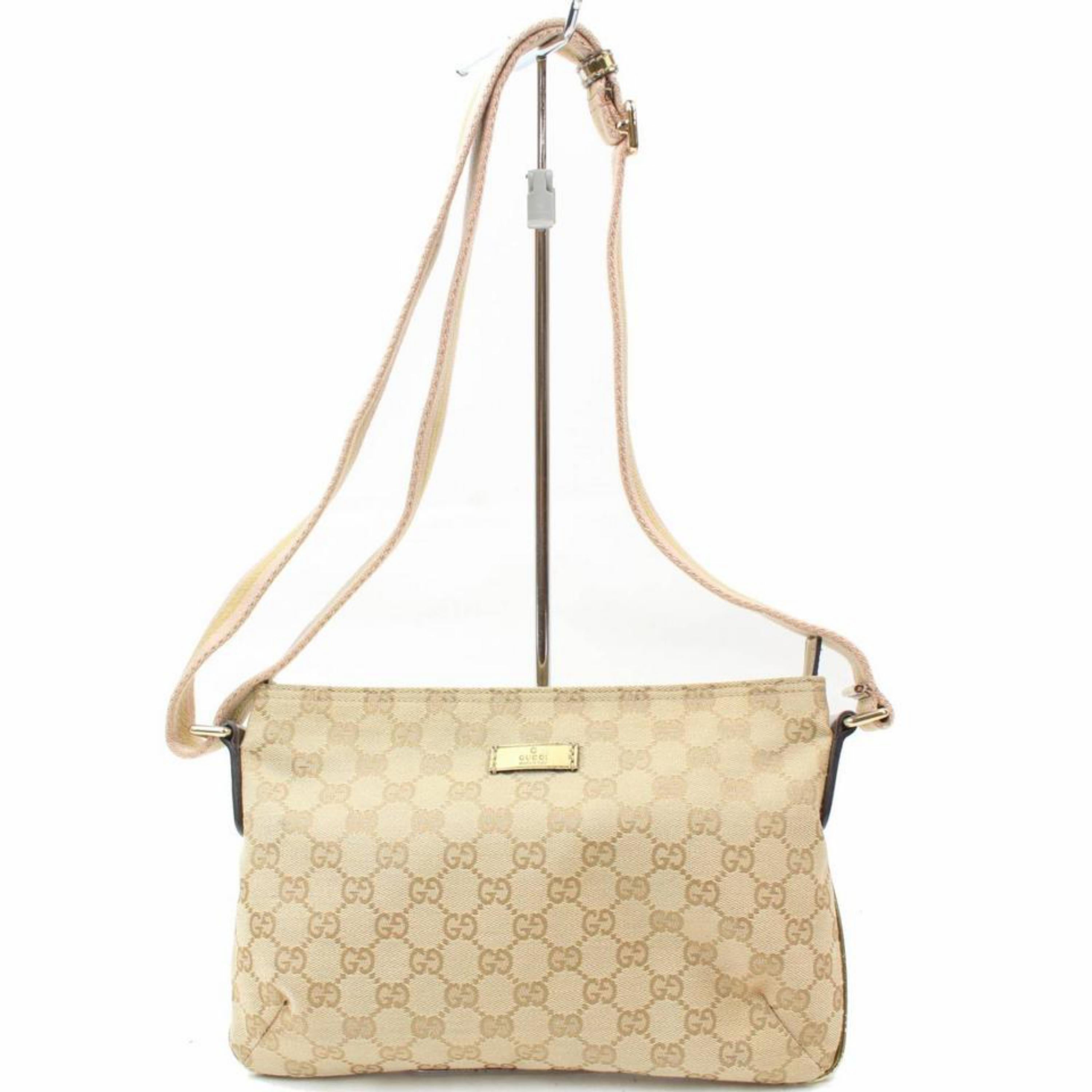 Gucci Sherry Pink Gold Monogram Gg Web Cross Body 868559 Beige Canvas Messenger  For Sale 2