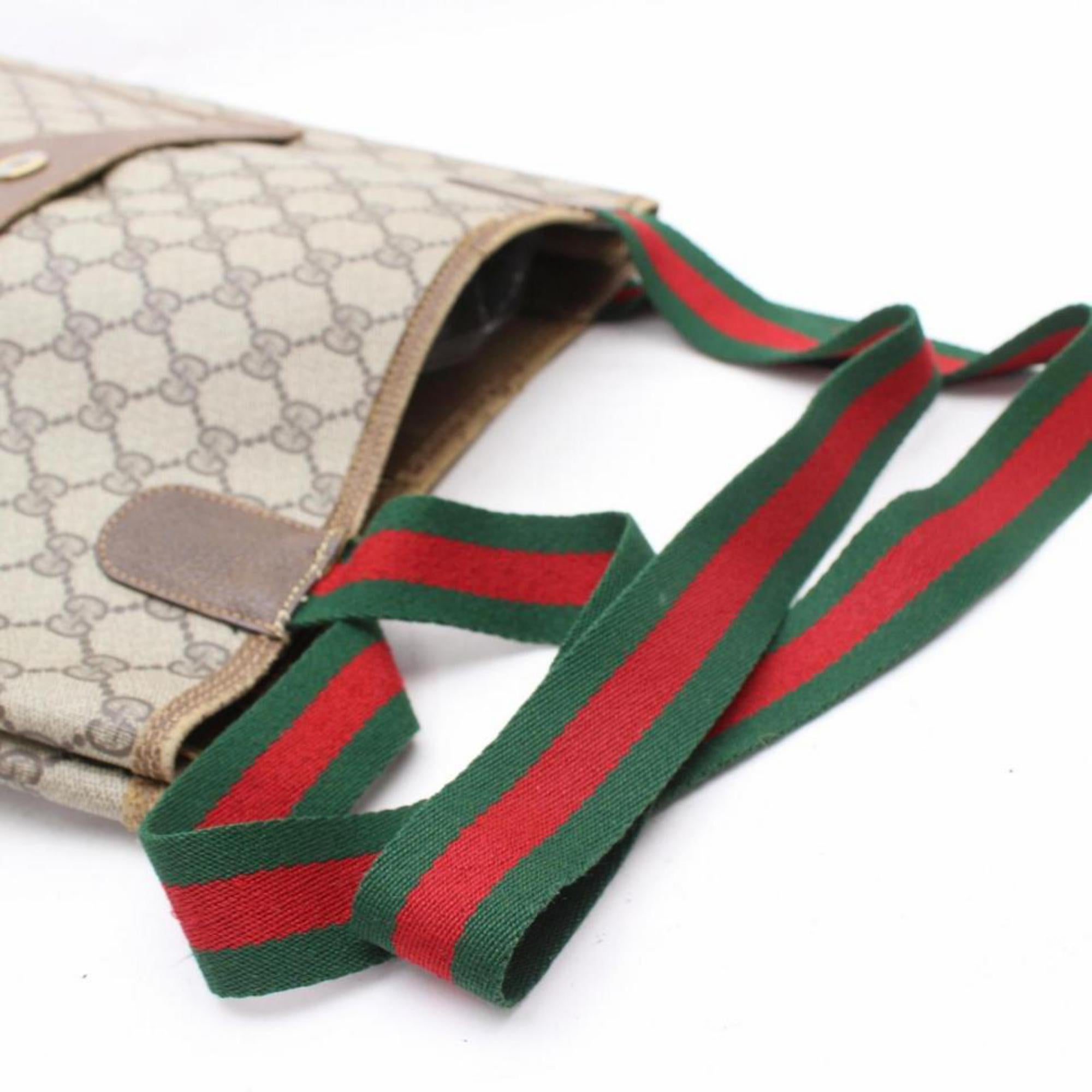 Women's Gucci Sherry Supreme Monogam Large Web Shopper 869902 Brown Coated Canvas Tote For Sale