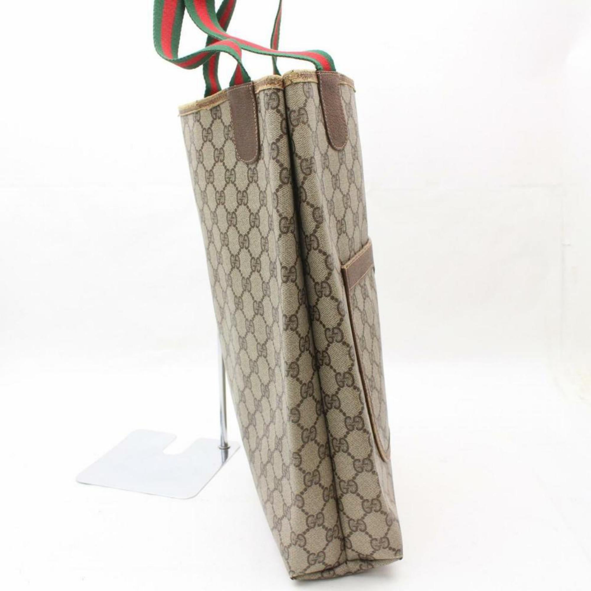 Gucci Sherry Supreme Monogam Large Web Shopper 869902 Brown Coated Canvas Tote For Sale 2