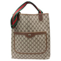 Gucci Sherry Supreme Monogam Large Web Shopper 869902 Brown Coated Canvas Tote
