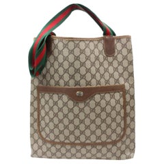 Vintage Gucci Sherry Supreme Monogam Large Web Shopper 869902 Brown Coated Canvas Tote