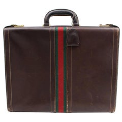 Gucci Sherry Web Attache Briefcase Trunk 867952 Brown Leather Laptop Bag