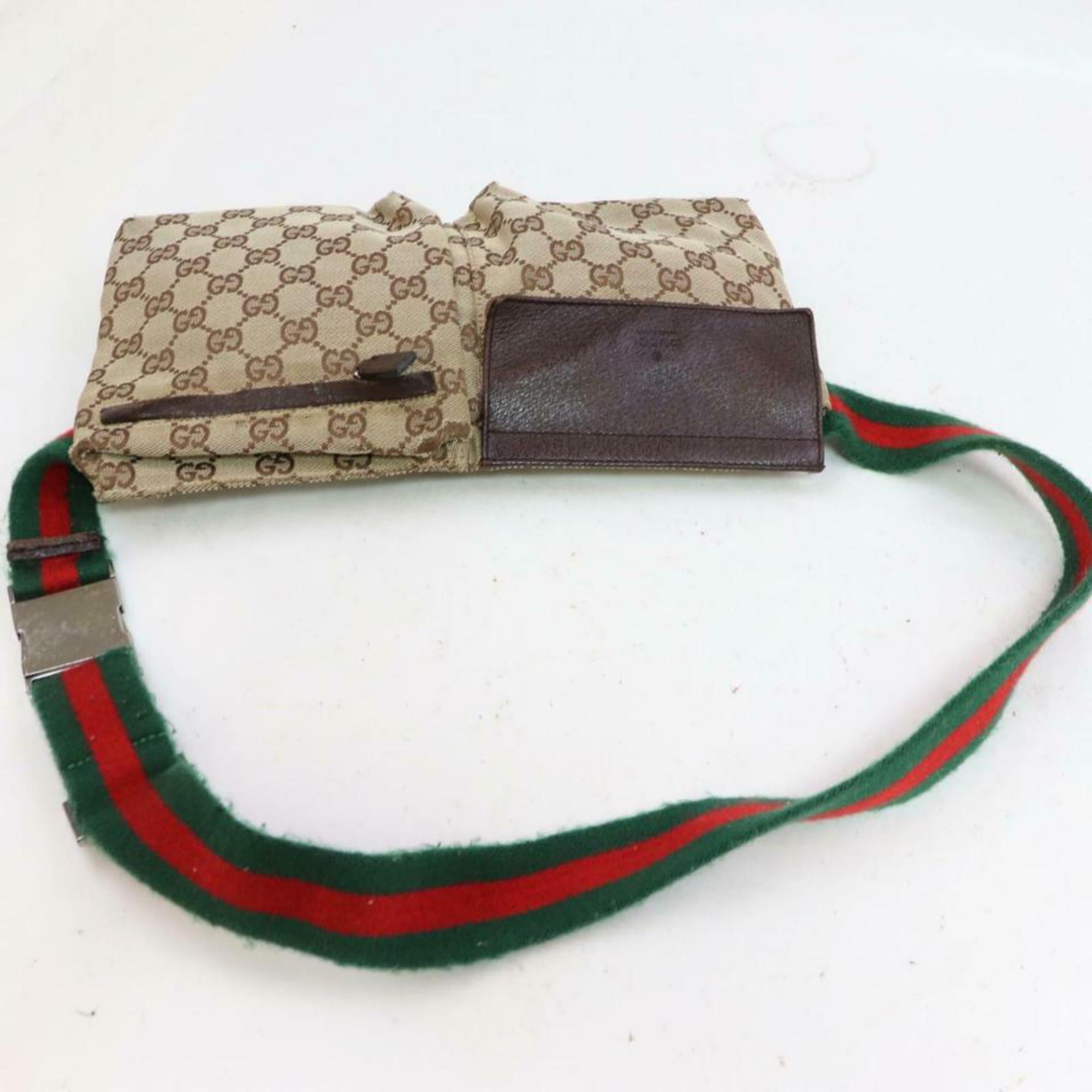 Gucci Sherry Web Belt Fanny Pack Waist Pouch 870589 Brown Canvas Cross Body Bag In Good Condition For Sale In Forest Hills, NY
