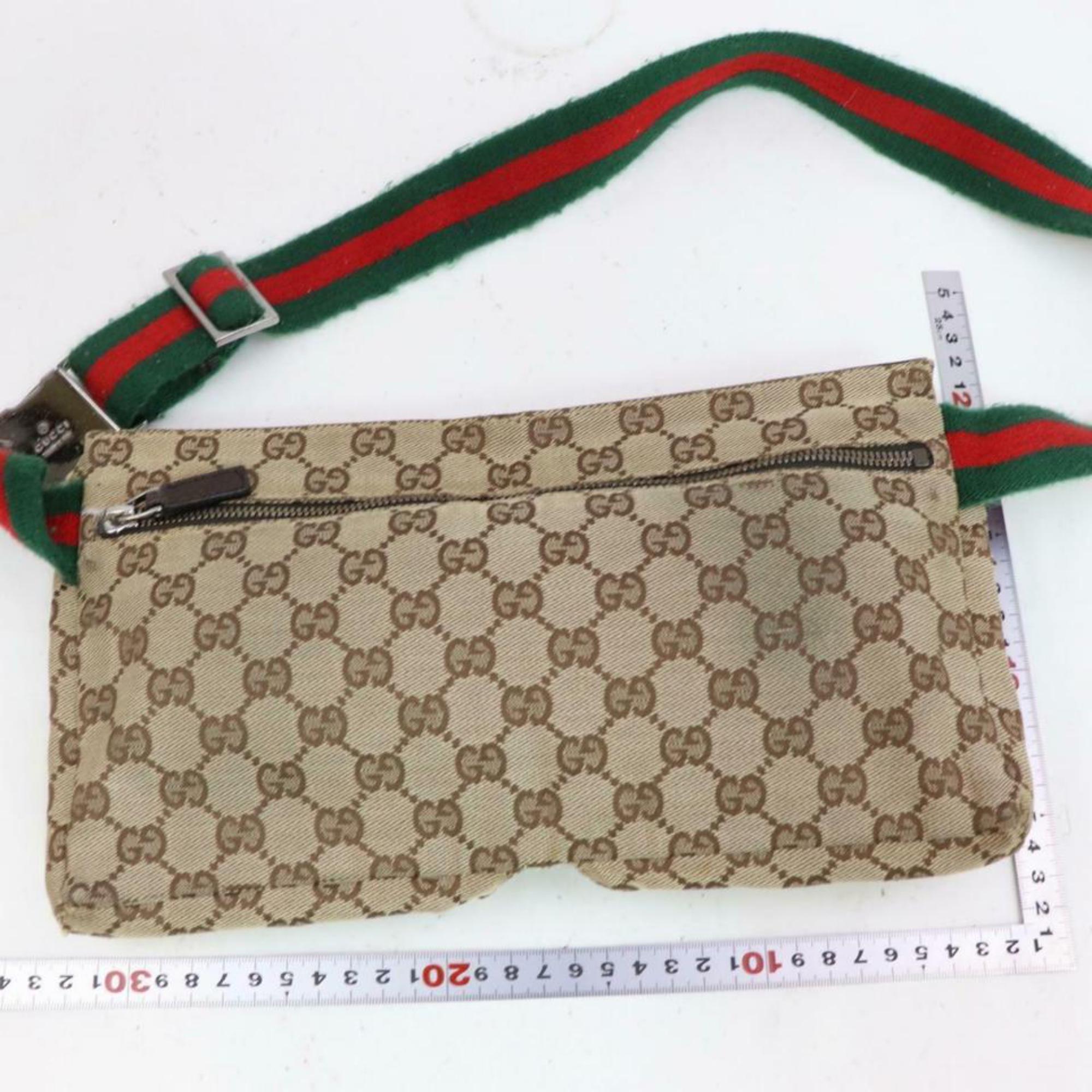 Women's Gucci Sherry Web Belt Fanny Pack Waist Pouch 870589 Brown Canvas Cross Body Bag For Sale