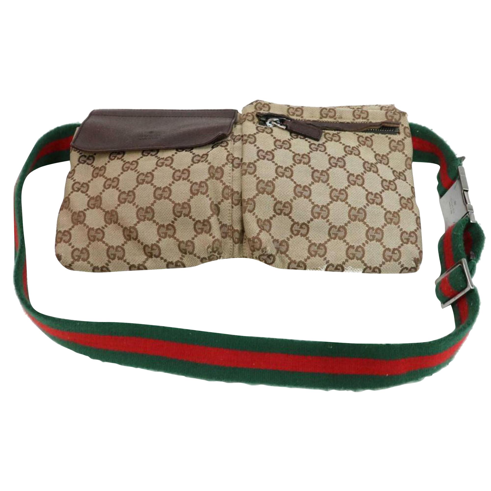 Gucci Sherry Web Belt Fanny Pack Waist Pouch 870589 Brown Canvas Cross Body Bag For Sale