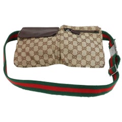 Used Gucci Sherry Web Belt Fanny Pack Waist Pouch 870589 Brown Canvas Cross Body Bag