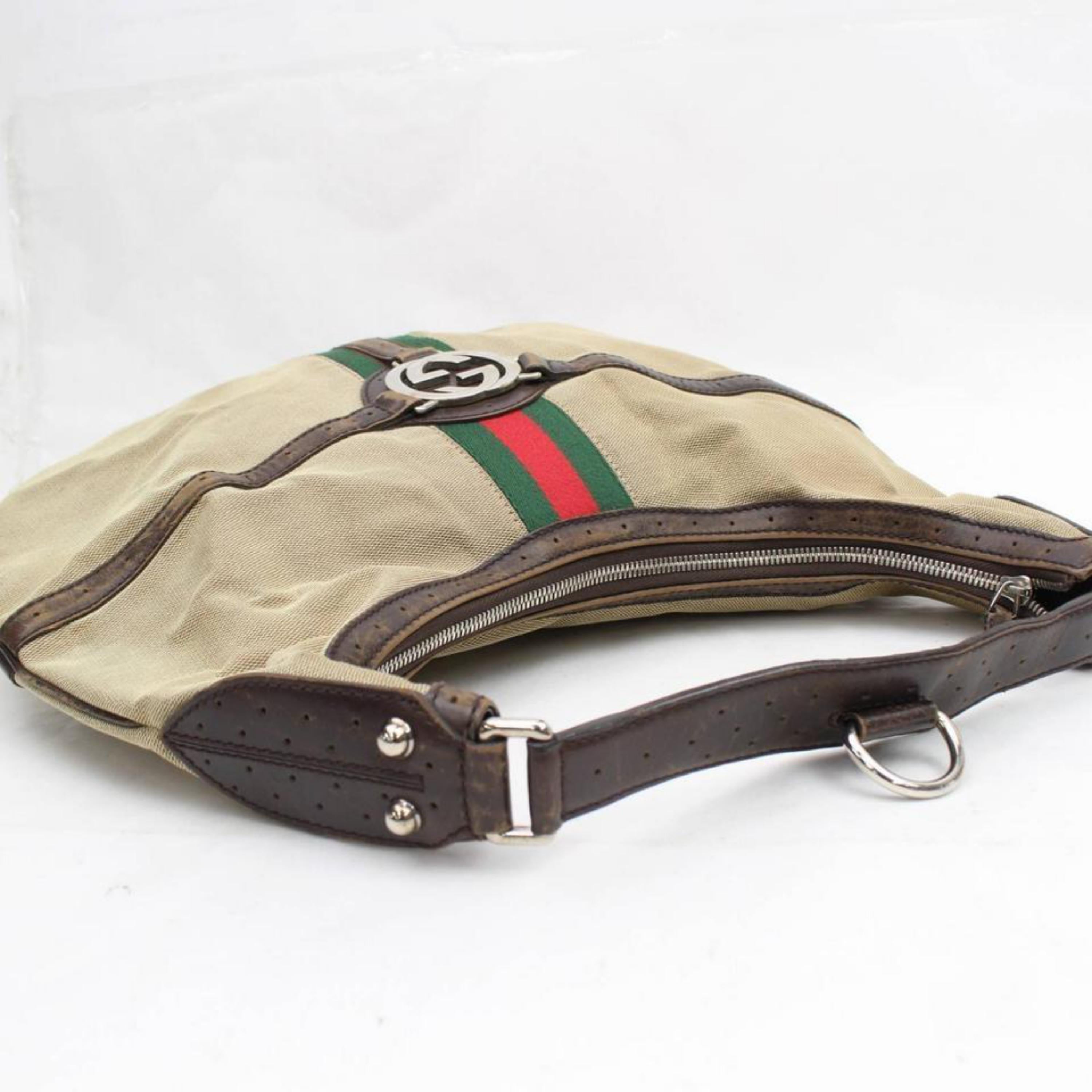 Gucci Sherry Web Interlcocking Reins Hobo 868707 Brown Canvas Shoulder Bag For Sale 7